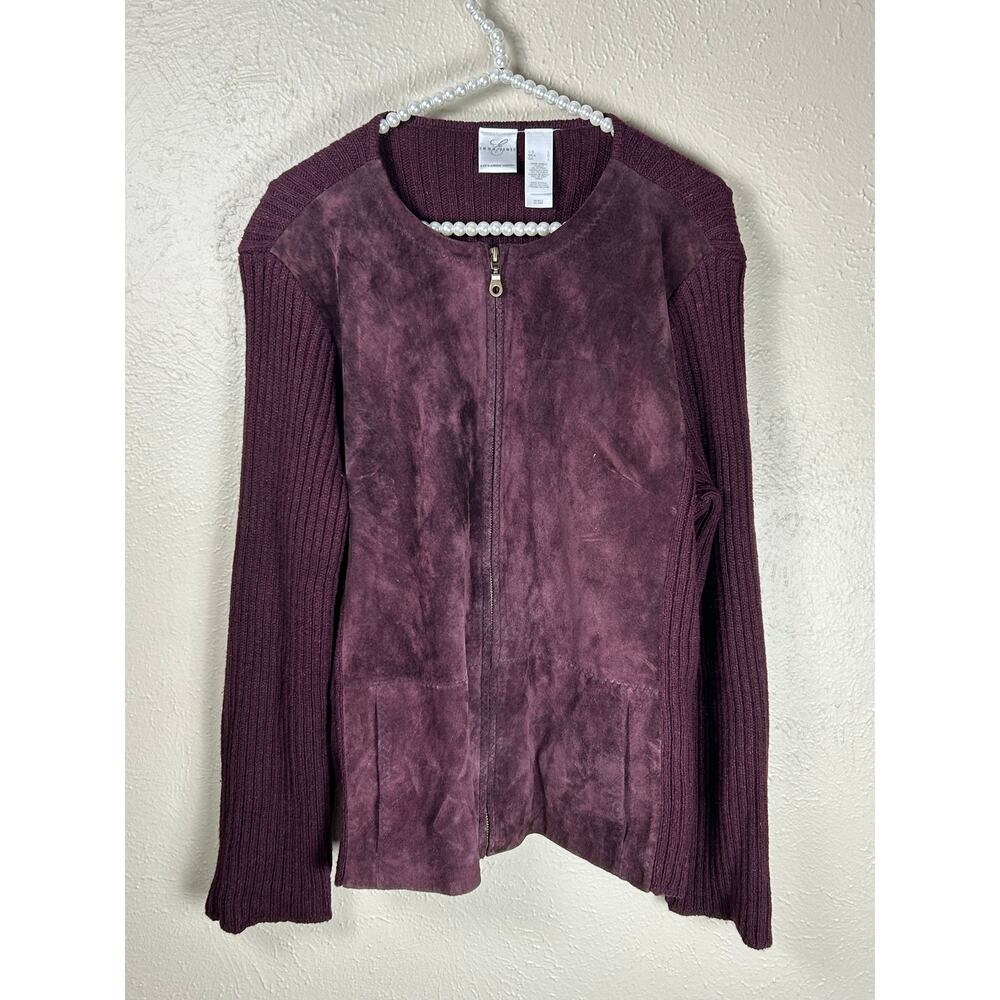 Emma James Suede Jacket Size Large Full Zip Wool Knit Maroon Coat Streetwear